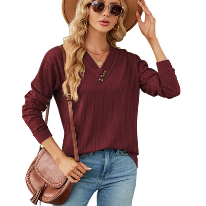 Femme haut en pull V décolleté tendance avec structure Chic und Stil