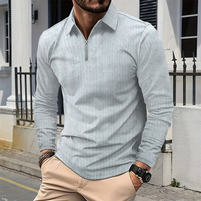 Chemise à manches longues élégante pour hommes avec fermeture éclair et fines rayures Chic und Stil