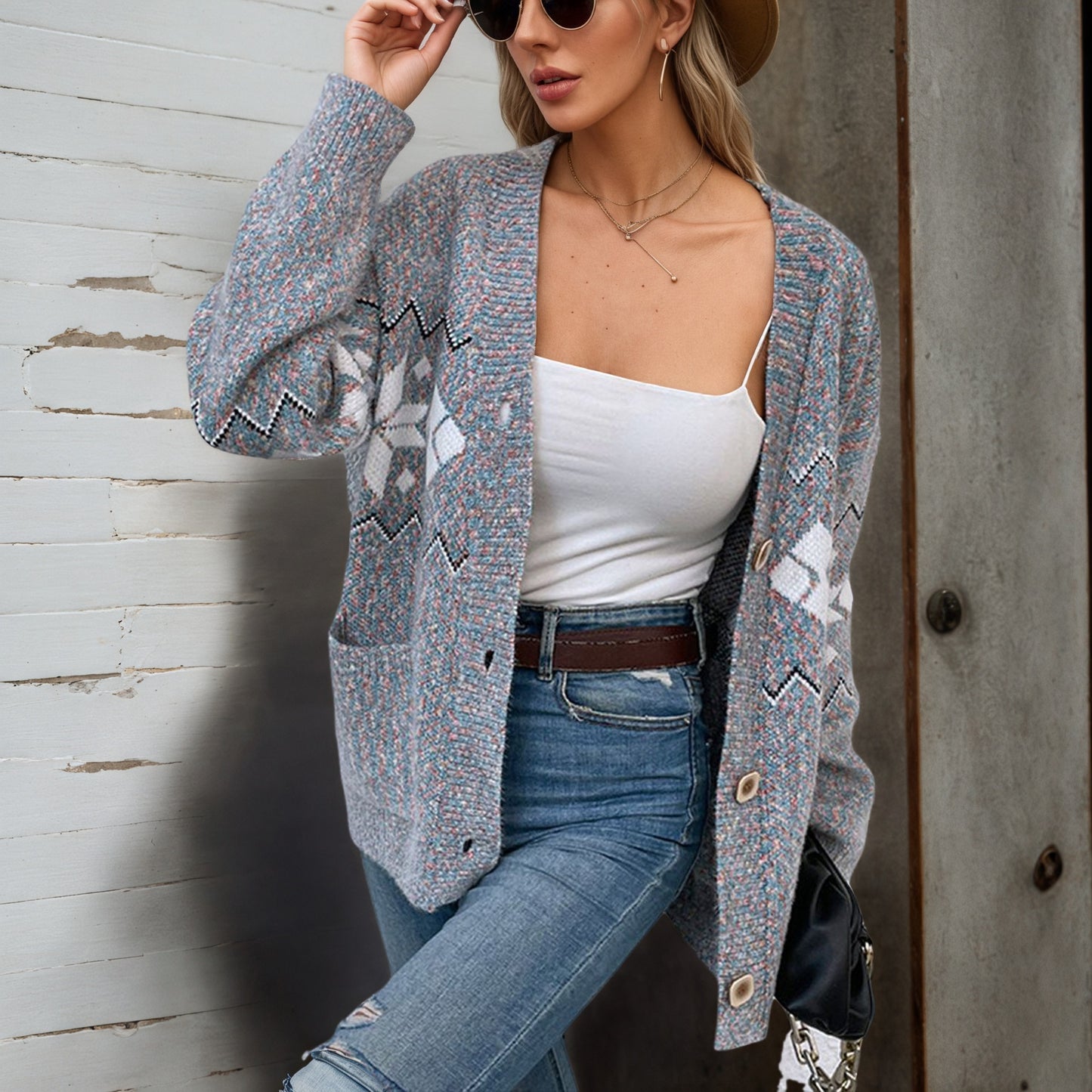 Dames Grand gilet en tricot avec motif zigzag contemporain et poches pratiques Chic und Stil