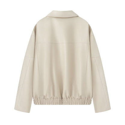 Dames élégante veste en simili cuir avec poches zippées pratiques Chic und Stil