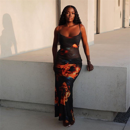 Robe maxi bodycon pour femmes avec bretelles spaghetti Chic und Stil