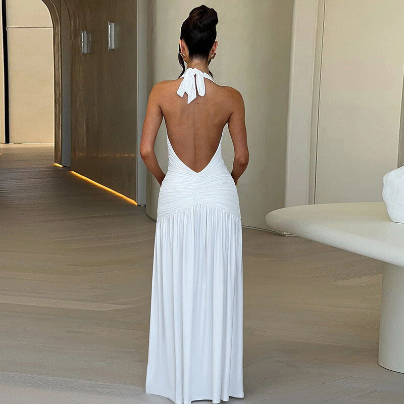 Femme Élégante Robe Maxi avec des détails de volants raffinés et une fente haute Chic und Stil