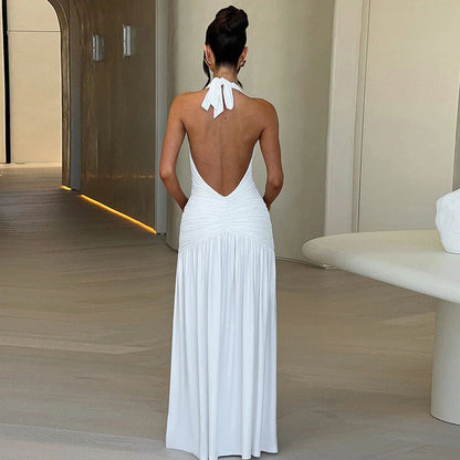 Femme Élégante Robe Maxi avec des détails de volants raffinés et une fente haute Chic und Stil