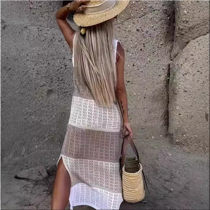 Robe en tricot décontractée pour femmes avec un motif ajouré raffiné et des fentes latérales Chic und Stil