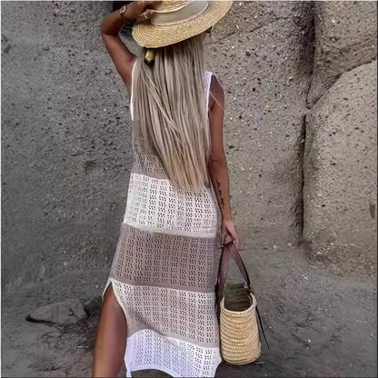 Robe en tricot décontractée pour femmes avec un motif ajouré raffiné et des fentes latérales Chic und Stil