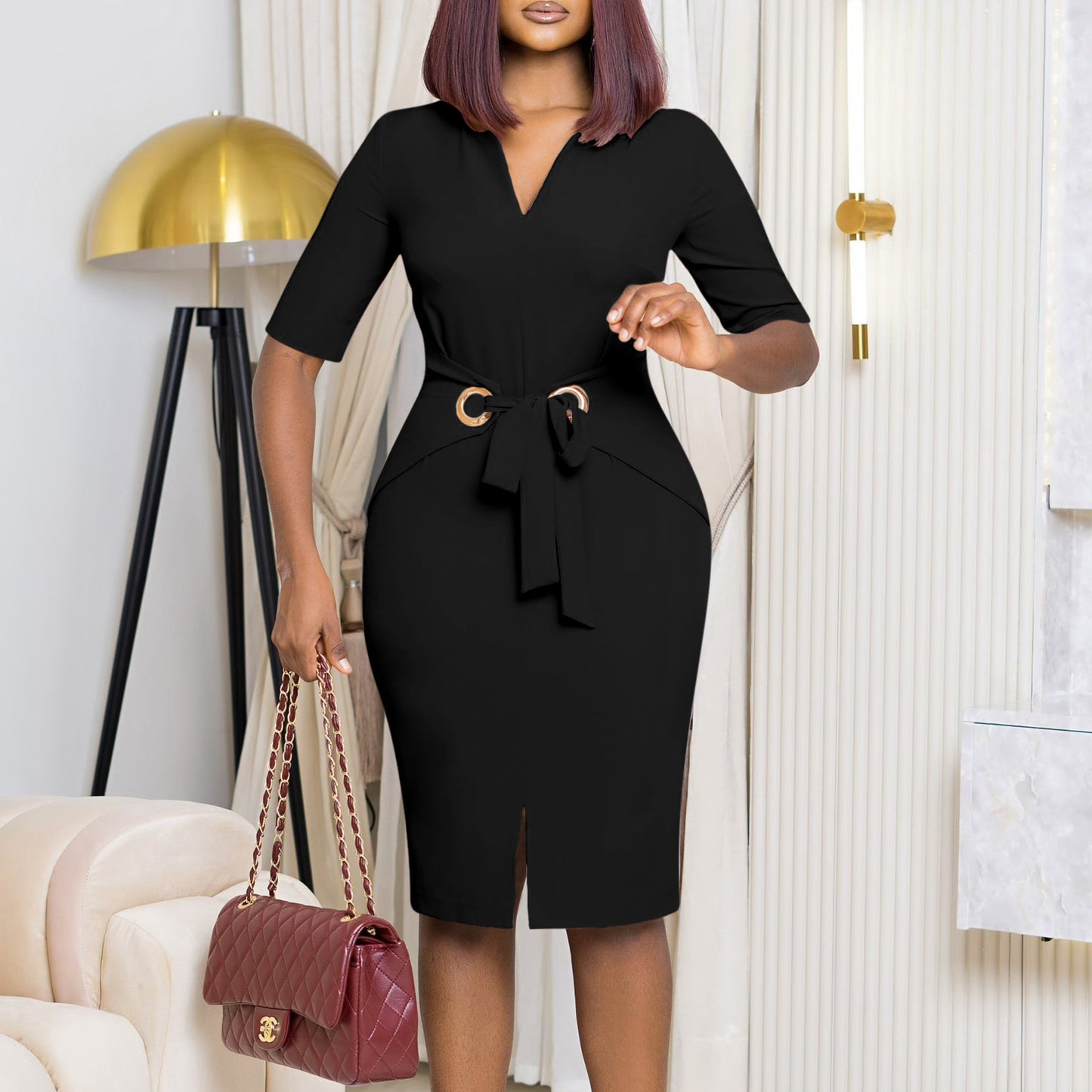 Robe ajustée pour femmes avec nœud décoratif et fente Chic und Stil