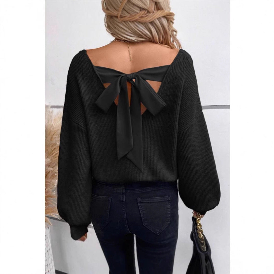 Pull en tricot décontracté pour femmes avec lien élégant au dos Chic und Stil