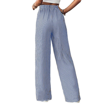 Striped wide pants for women with elastic waist and practical pockets Chic and Style