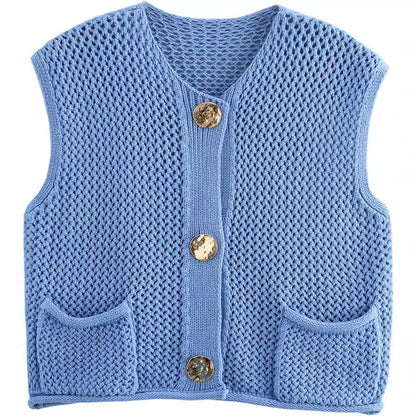 Dames gilet en tricot avec boutons décoratifs et poches Chic und Stil