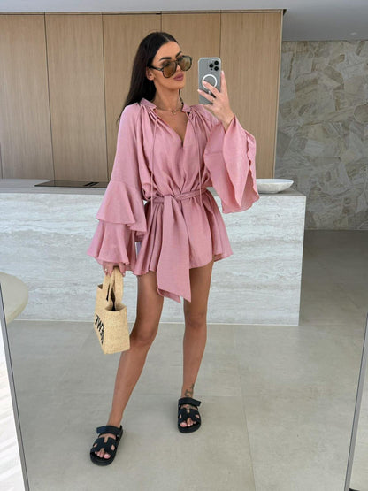 Dames Robe Mini À Manches Cloche Chic und Stil