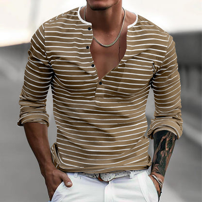 Chemise à manches longues à rayures pour hommes avec patte de boutonnage et décolleté en V Chic und Stil
