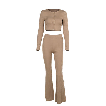 Ladies Ripp-Schn cropped Top and flared pants Set Chic and Style