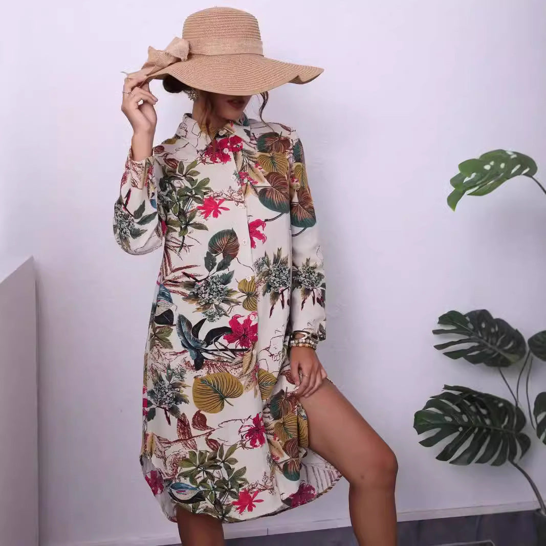 Robe chemise pour femmes avec motif floral exotique Chic und Stil