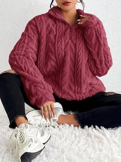 Dames Pull en molleton douillet avec col haut et détail zip Chic und Stil