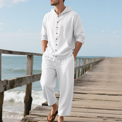 Homme pull à capuche confortable avec patte de boutonnage et pantalon décontracté Chic und Stil