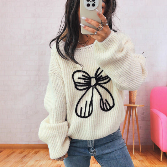 Pull en grosse maille pour femmes avec motif de nœud ludique Chic und Stil
