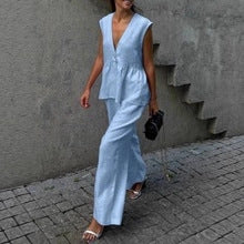 Dames Élégant Costume Pantalon en Lin Chic und Stil