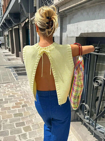 Pull en tricot à la mode pour femmes avec dos ouvert et détails de lacets Chic und Stil