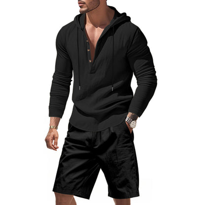 Homme t-shirt à capuche décontracté avec un design moderne à boutons et shorts confortables Chic und Stil