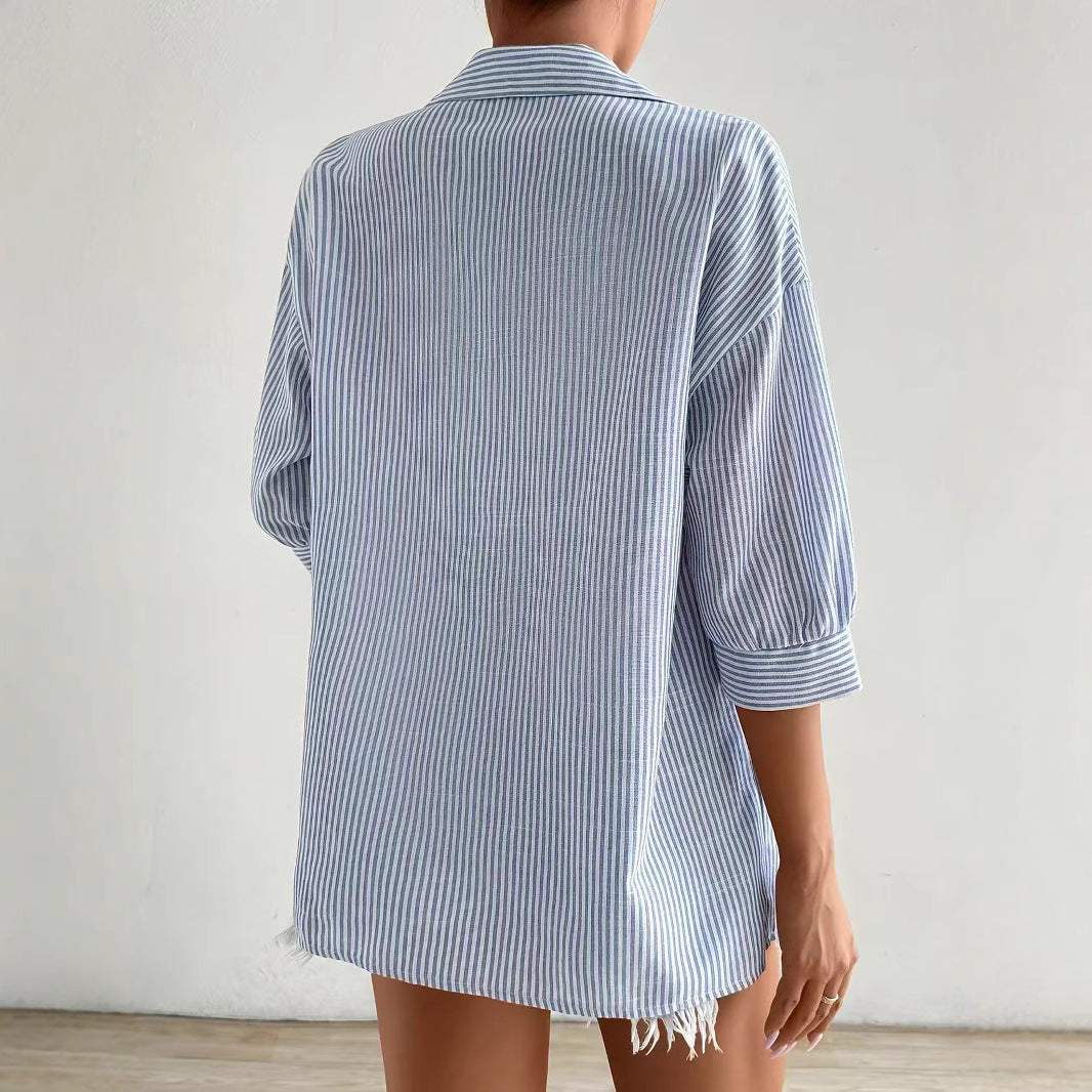 Blouse courte décontractée à manches courtes pour femmes avec nœud Chic und Stil