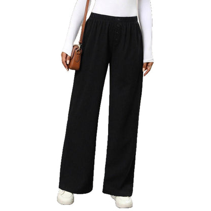 Loose fabric pants for women with a button row and elastic waist Chic and Style