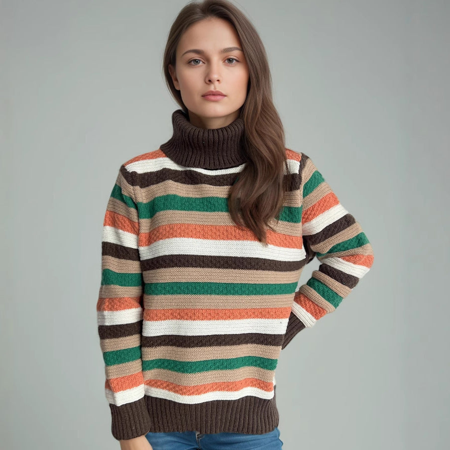 Pull à col roulé pour femmes avec des rayures colorées et une qualité de tricot haut de gamme Chic und Stil