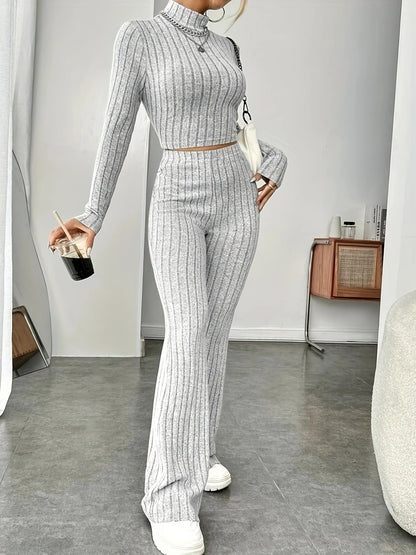 Casual women's clothing in crop-top and flared pants set Chic and Style