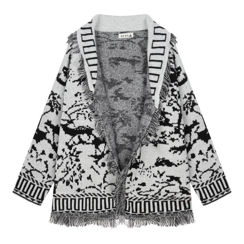 Dames fringed cardigan avec motif graphique et parties avant ouvertes Chic und Stil