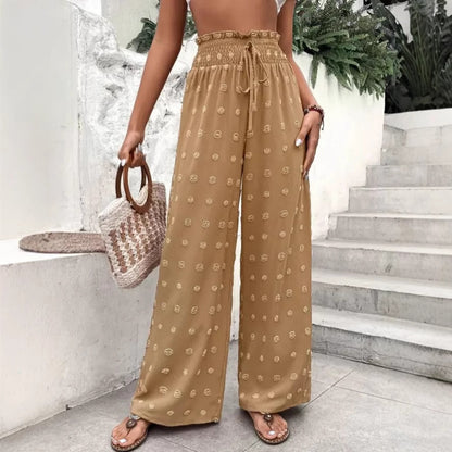 Ladies Wide Palazzo Pants with Subtle Pattern and Elastic Belt Chic and Style
