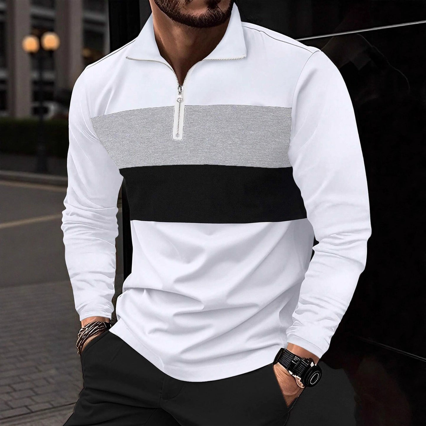 Pull-over zippé pour hommes avec une coupe de couleur tendance et un style confortable Chic und Stil