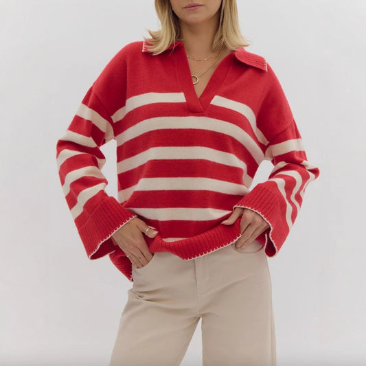 Pulls en tricot douillets pour femmes avec un motif rayé moderne et un décolleté en V Chic und Stil