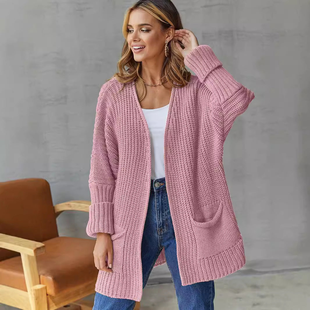 Cardigan en tricot décontracté pour femmes avec poches profondes et motif côtelé attrayant Chic und Stil