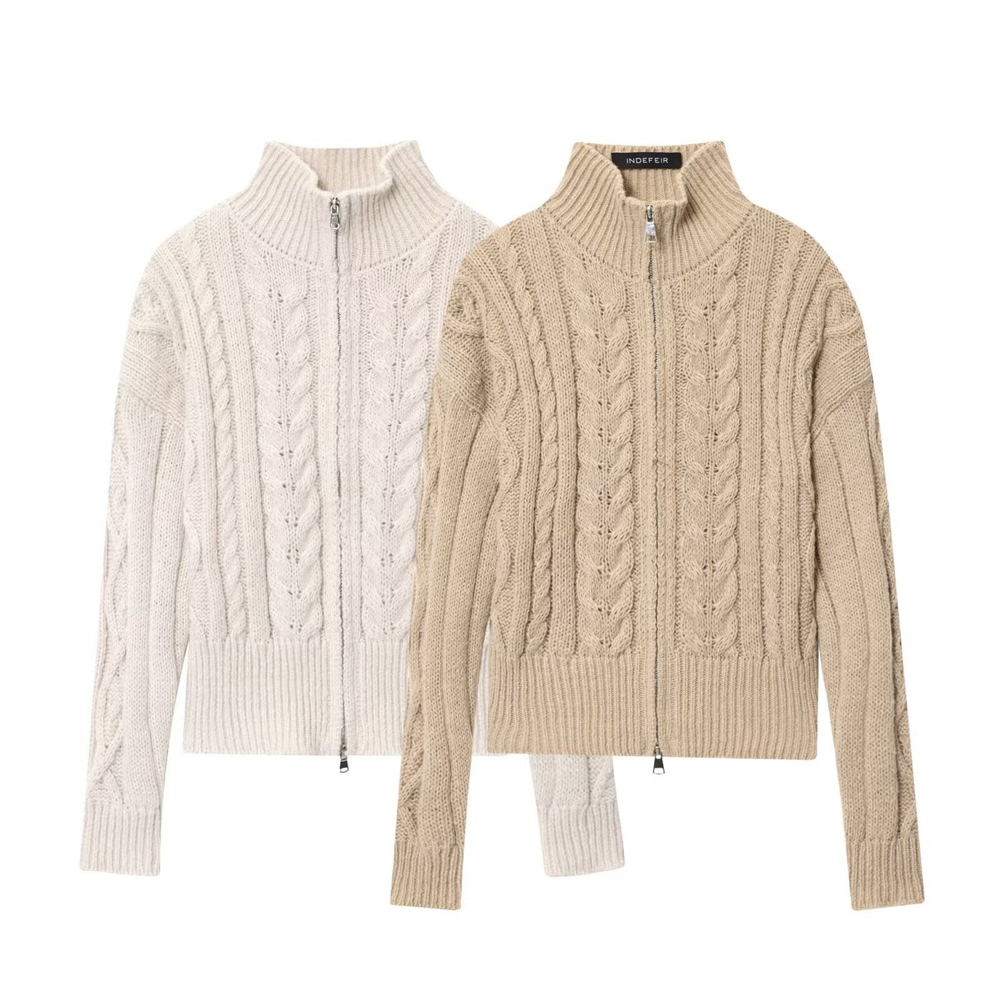 Pull en tricot à col montant et fermeture éclair pour femmes Chic und Stil
