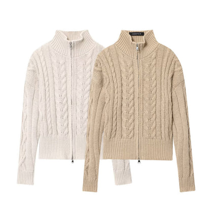 Pull en tricot à col montant et fermeture éclair pour femmes Chic und Stil