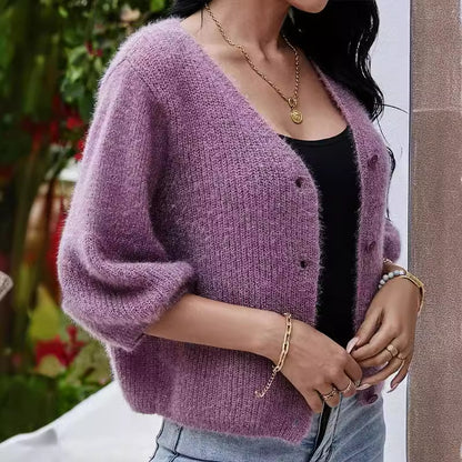 Dames cardigan en tricot à manches courtes tendance avec détails de boutons Chic und Stil