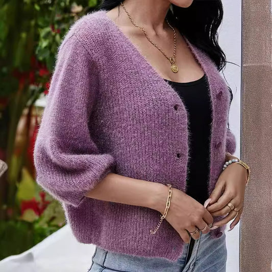 Dames cardigan en tricot à manches courtes tendance avec détails de boutons Chic und Stil