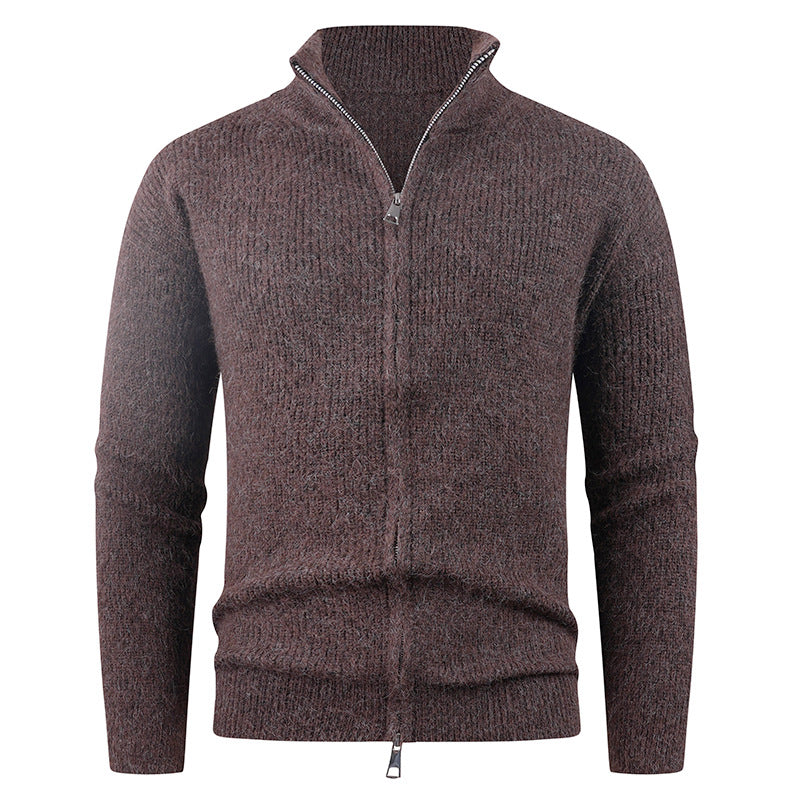 Knitted pullover for men with modern zipper and textured fabric Chic and Style