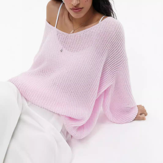 Pull-over en tricot décontracté pour femmes avec des manches larges et un décolleté en V profond Chic und Stil