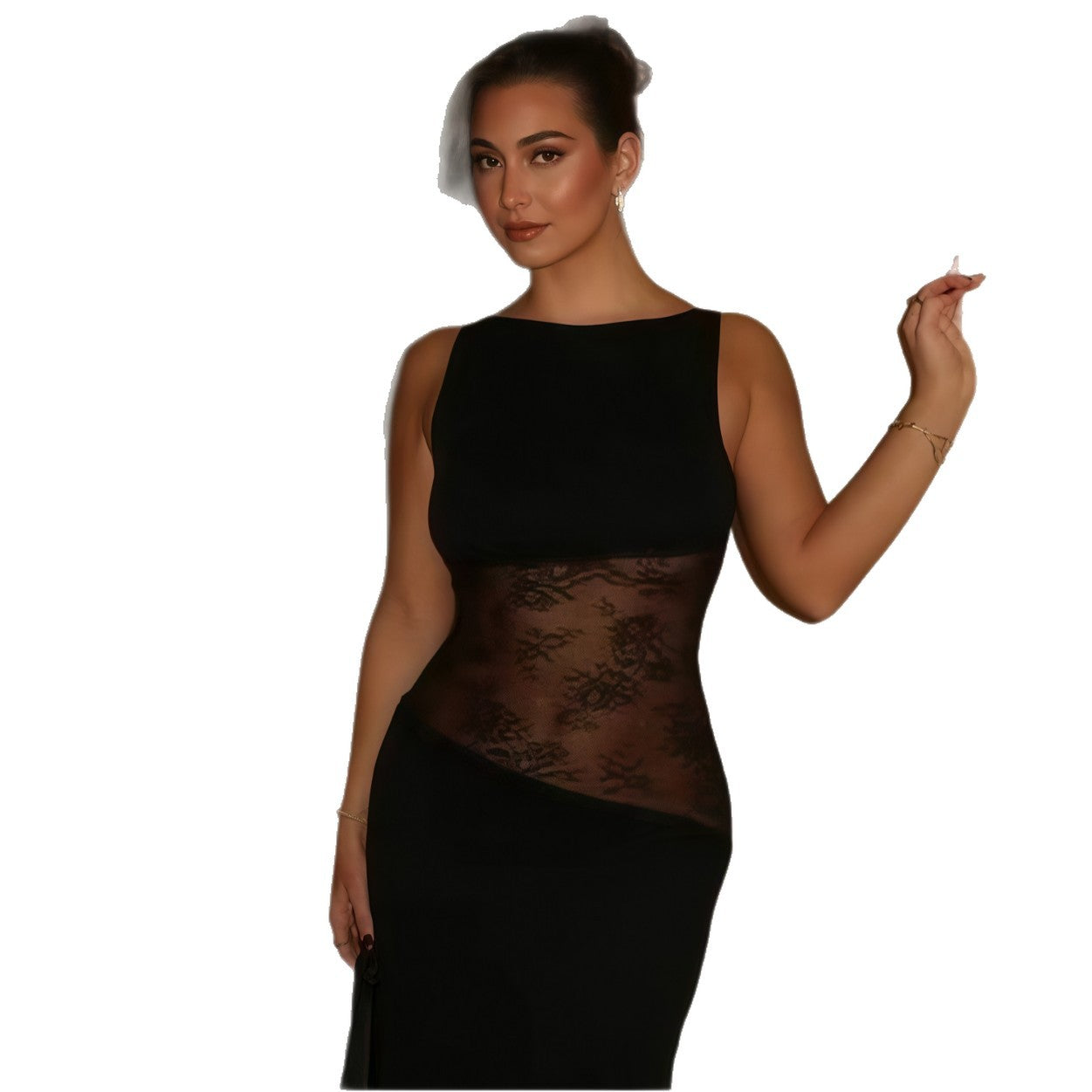 Dames Robe Maxi Élégante avec Motif Floral Transparent Chic und Stil
