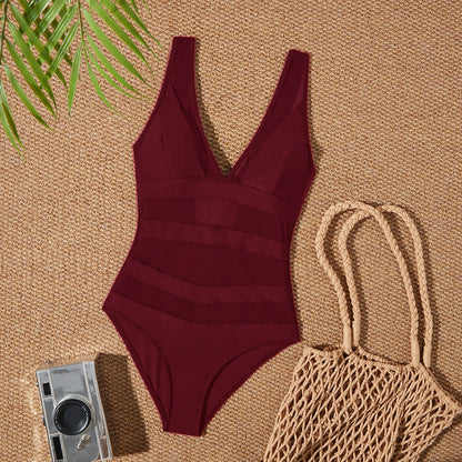 Maillot de bain designer pour femmes avec décolleté en V profond et inserts en mesh raffinés Chic und Stil