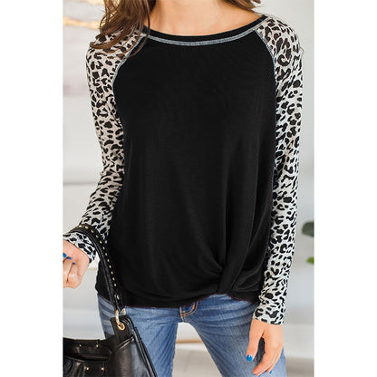 Blouse ample à manches longues pour femmes avec manches léopard et détail de nœud Chic und Stil