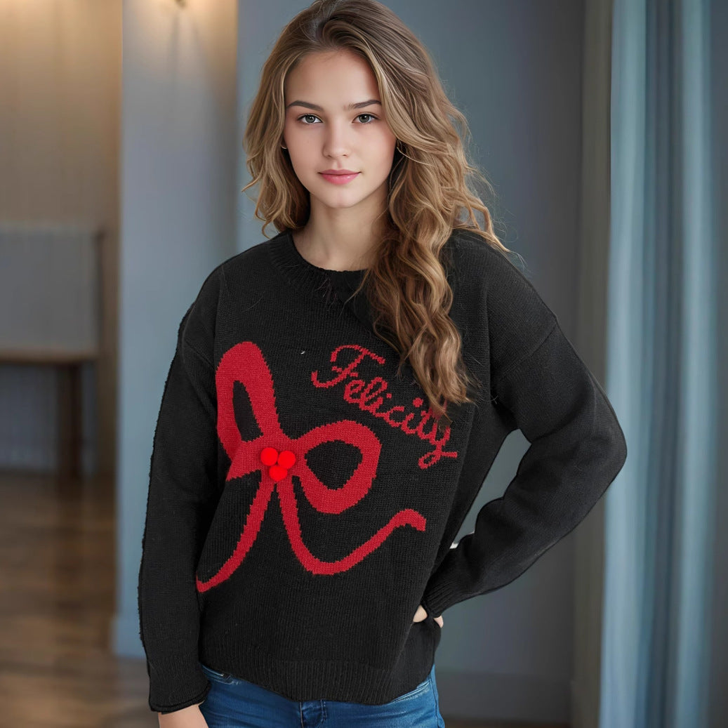 Pull femme en laine douce avec application de nœud au design ludique Chic und Stil