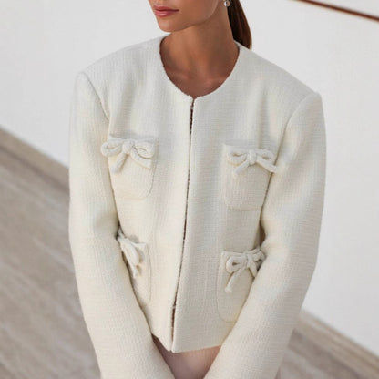 Dames élégante veste en coton avec détails de nœud décoratifs Chic und Stil