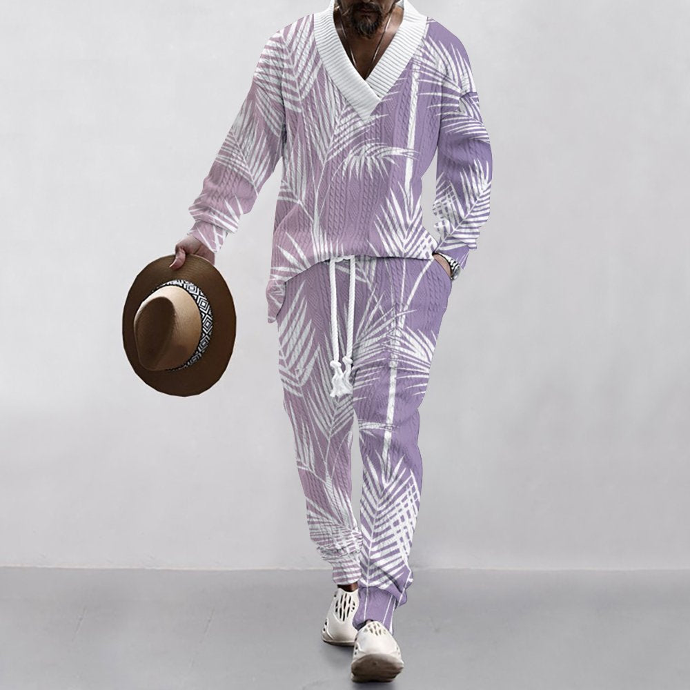 Navy knit sweater for men with a unique anchor pattern and comfortable pants Chic und Stil