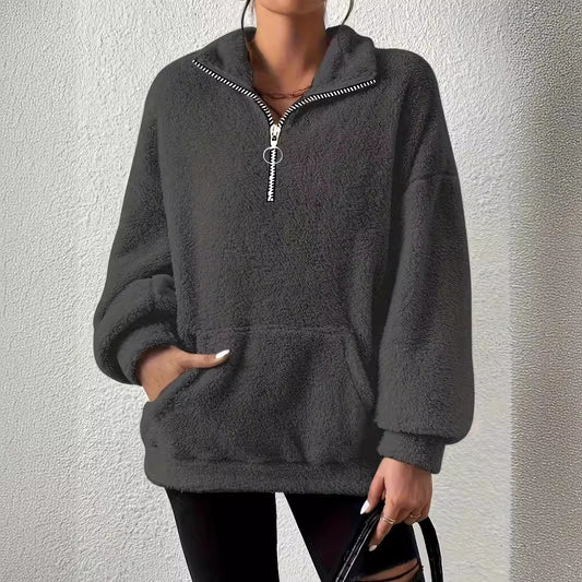 Dames élégant pull en fleece avec col haut et poches Chic und Stil
