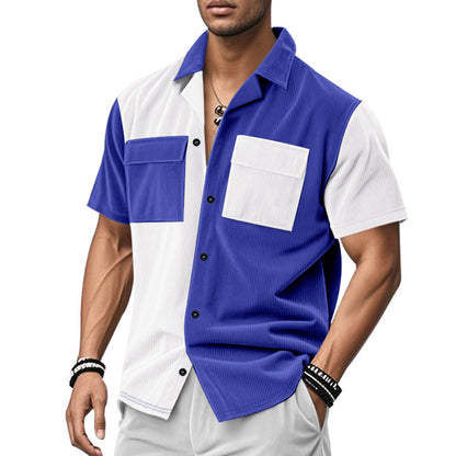 Chemise à manches courtes pour hommes avec un design de bloc de couleurs créatif et des poches pratiques Chic und Stil