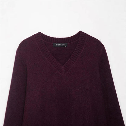 Pull-over en tricot à col en V pour femmes en mélange de coton de haute qualité Chic und Stil