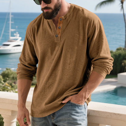 Chemise Henley à manches longues pour hommes avec matériau texturé et détails de boutons tendance Chic und Stil