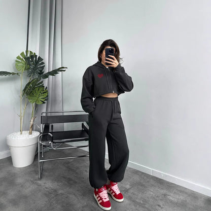 Ladies cropped hoodie and casual jogger pants Chic and Style
