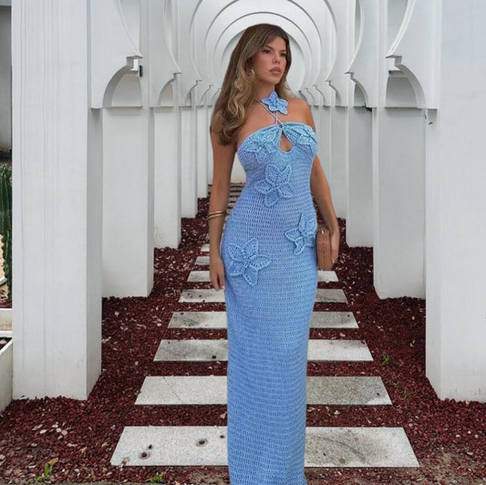 Dames Élégante Robe Maxi avec Design de Crochet Floral Chic und Stil